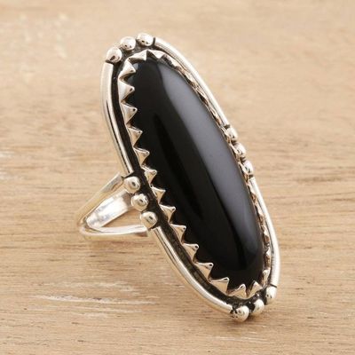 Alternate image for Oval Cabochon of Black Onyx Cocktail Ring Crowned in Glory in Black