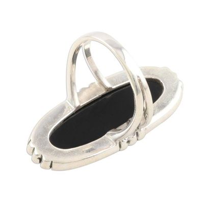 Alternate image for Oval Cabochon of Black Onyx Cocktail Ring Crowned in Glory in Black