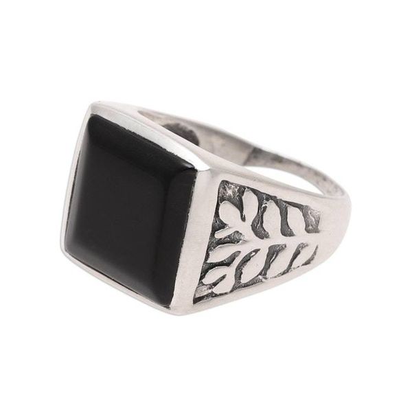 Alternate image for 925 Sterling Silver and Onyx Mens Ring with Leaf Motifs Mystical Leaves