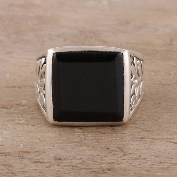 Alternate image for 925 Sterling Silver and Onyx Mens Ring with Leaf Motifs Mystical Leaves