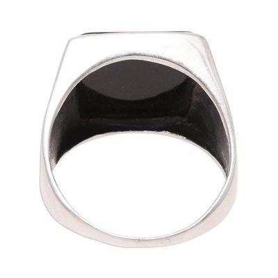 Alternate image for 925 Sterling Silver and Onyx Mens Ring with Leaf Motifs Mystical Leaves