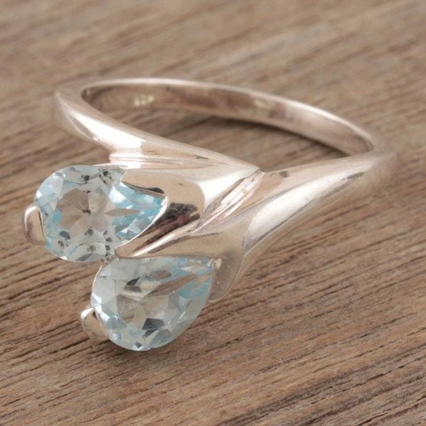 Alternate image for Handcrafted Blue Topaz and Silver Ring Rose of Truth