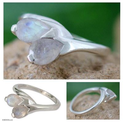 Alternate image for Moonstone and Sterling Silver Ring from India Modern Jewelry Rose of Passion