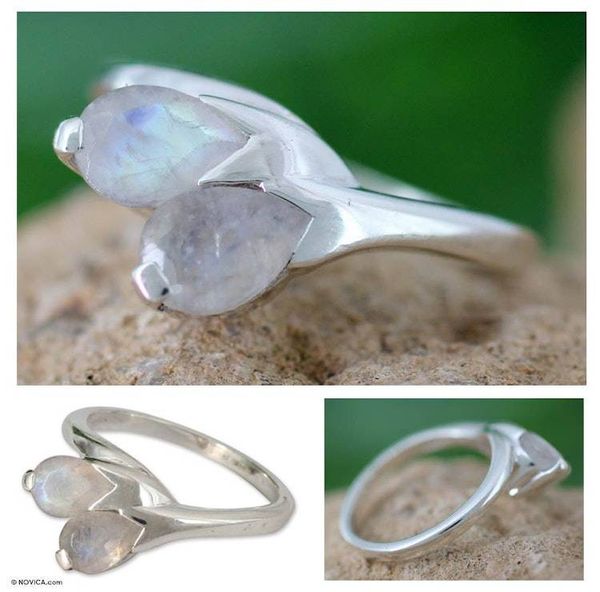 Alternate image for Moonstone and Sterling Silver Ring from India Modern Jewelry Rose of Passion