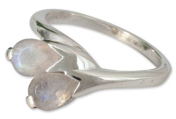 Alternate image for Moonstone and Sterling Silver Ring from India Modern Jewelry Rose of Passion