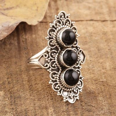 Alternate image for Ornate Three-Stone Onyx Cocktail Ring Vintage Vogue