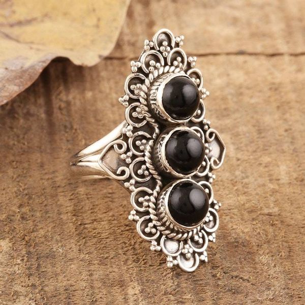 Alternate image for Ornate Three-Stone Onyx Cocktail Ring Vintage Vogue