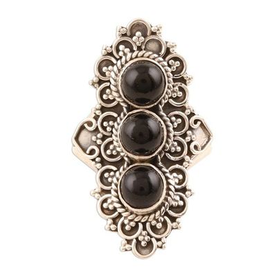 Alternate image for Ornate Three-Stone Onyx Cocktail Ring Vintage Vogue