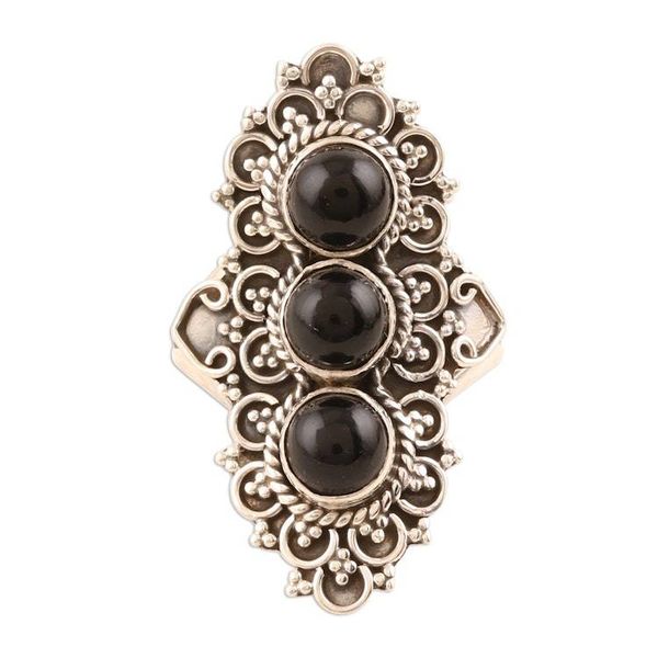 Alternate image for Ornate Three-Stone Onyx Cocktail Ring Vintage Vogue