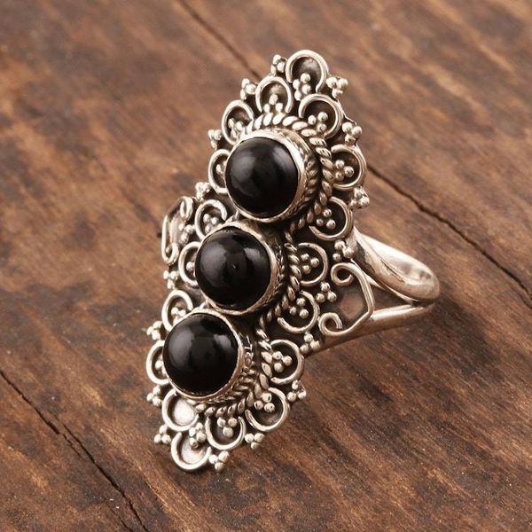 Alternate image for Ornate Three-Stone Onyx Cocktail Ring Vintage Vogue