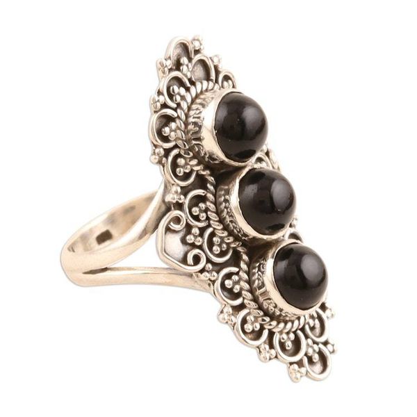 Alternate image for Ornate Three-Stone Onyx Cocktail Ring Vintage Vogue