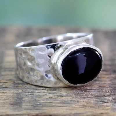 Alternate image for Sterling Silver Single Stone Onyx Ring from India Jewelry Enchanted Splendor