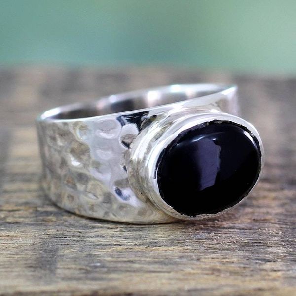 Alternate image for Sterling Silver Single Stone Onyx Ring from India Jewelry Enchanted Splendor