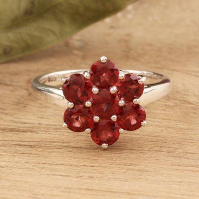 Alternate image for Floral Garnet Cocktail Ring from India Treasured Flower