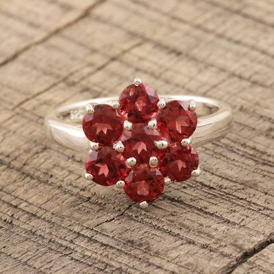 Alternate image for Floral Garnet Cocktail Ring from India Treasured Flower