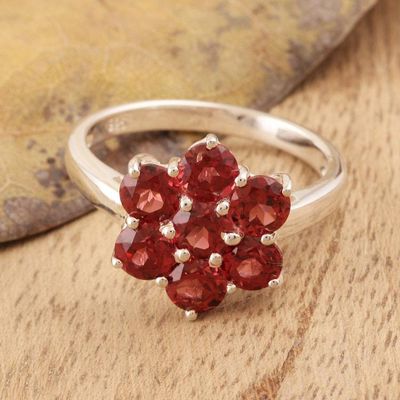 Alternate image for Floral Garnet Cocktail Ring from India Treasured Flower