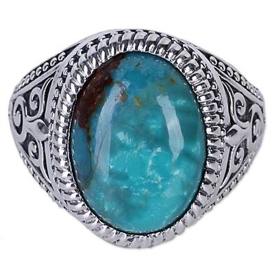 Alternate image for Sterling Silver Cocktail Ring with Reconstituted Turquoise Radiant Blue Beauty