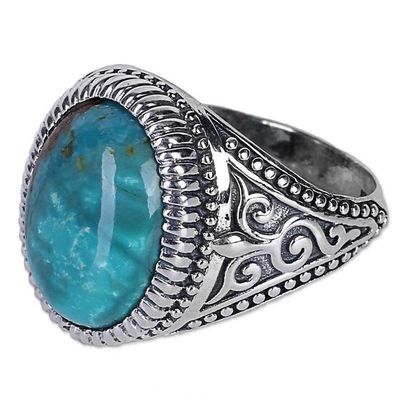 Alternate image for Sterling Silver Cocktail Ring with Reconstituted Turquoise Radiant Blue Beauty