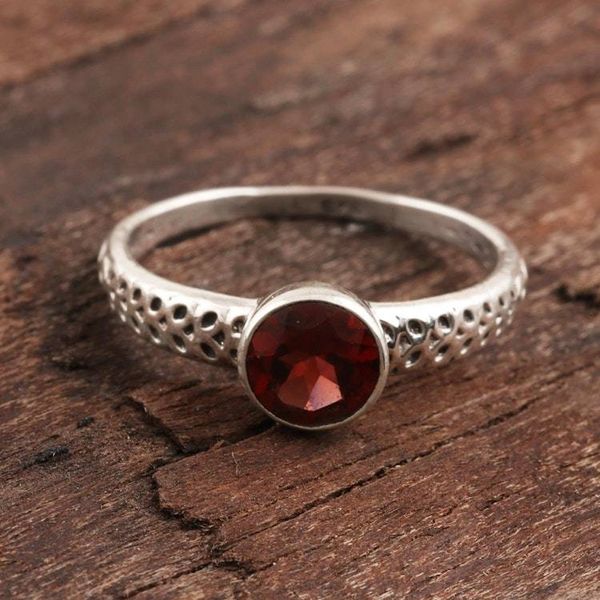 Alternate image for Faceted Garnet Solitaire Ring from India Royal Round
