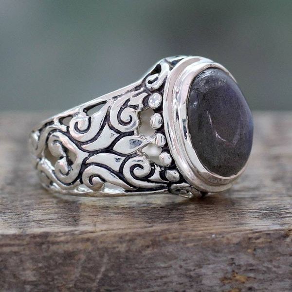Alternate image for Handmade Labradorite and Sterling Silver Cocktail Ring Natural Romance