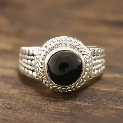Primary image for Patterned Black Onyx Cocktail Ring from India Black Elegance