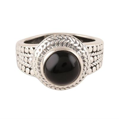 Alternate image for Patterned Black Onyx Cocktail Ring from India Black Elegance
