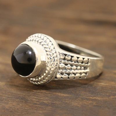 Alternate image for Patterned Black Onyx Cocktail Ring from India Black Elegance