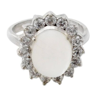 Alternate image for Moonstone and Cubic Zirconia Sterilng Silver Cocktail Ring Dazzle