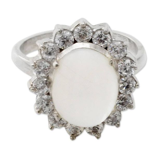 Alternate image for Moonstone and Cubic Zirconia Sterilng Silver Cocktail Ring Dazzle