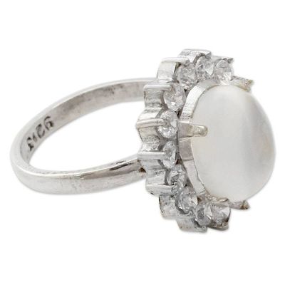 Alternate image for Moonstone and Cubic Zirconia Sterilng Silver Cocktail Ring Dazzle