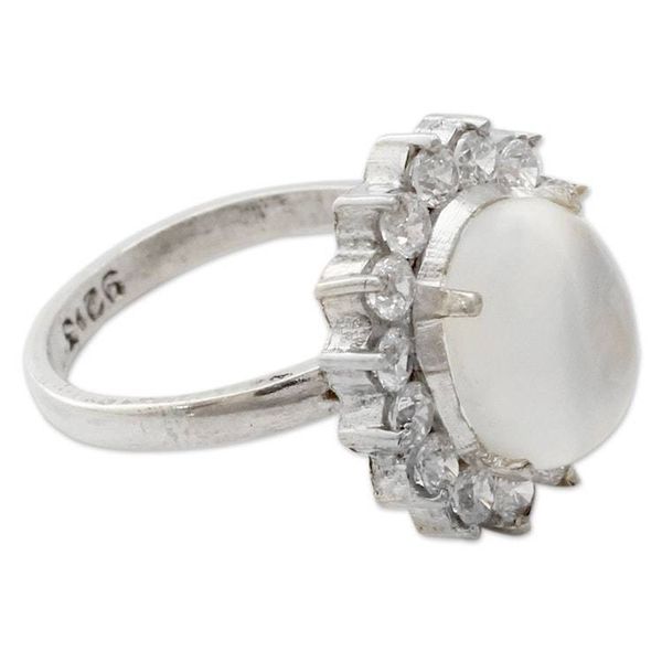 Alternate image for Moonstone and Cubic Zirconia Sterilng Silver Cocktail Ring Dazzle