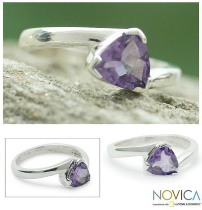 Alternate image for Hand Made Modern Sterling Silver Solitaire Amethyst Ring Scintillating Jaipur