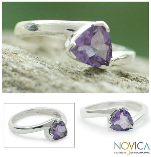 Alternate image for Hand Made Modern Sterling Silver Solitaire Amethyst Ring Scintillating Jaipur