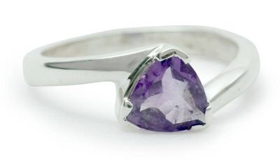 Alternate image for Hand Made Modern Sterling Silver Solitaire Amethyst Ring Scintillating Jaipur