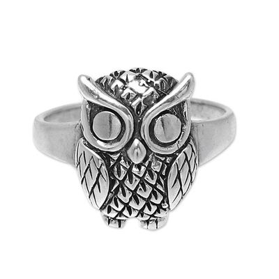Alternate image for Sterling Silver Owl Cocktail Ring from India Night King