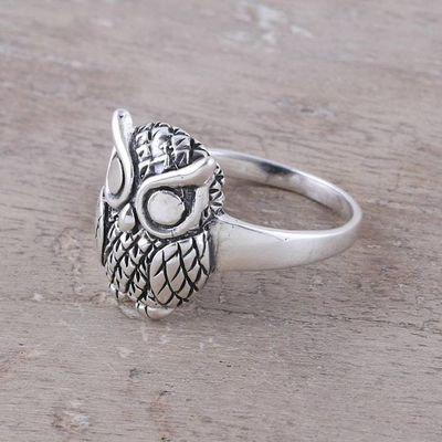 Alternate image for Sterling Silver Owl Cocktail Ring from India Night King