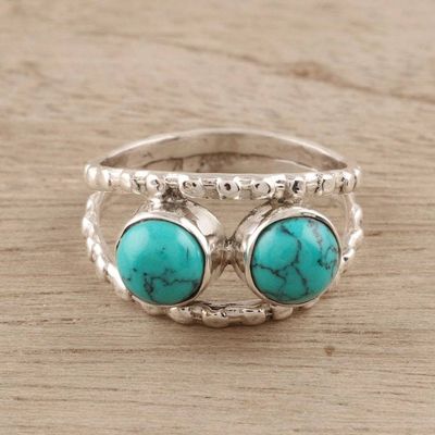 Primary image for Reconstituted Turquoise and Sterling Silver Cocktail Ring Blue Encounter