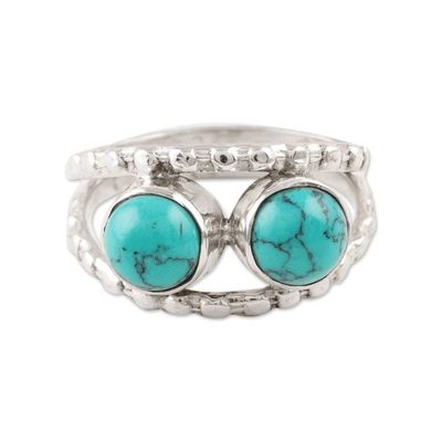 Alternate image for Reconstituted Turquoise and Sterling Silver Cocktail Ring Blue Encounter