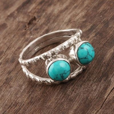 Alternate image for Reconstituted Turquoise and Sterling Silver Cocktail Ring Blue Encounter