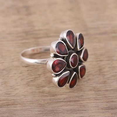 Alternate image for Garnet Ring and Sterling Silver Ring Flower Jewelry Floral Glamour