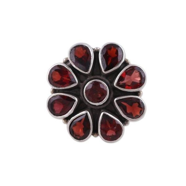 Alternate image for Garnet Ring and Sterling Silver Ring Flower Jewelry Floral Glamour