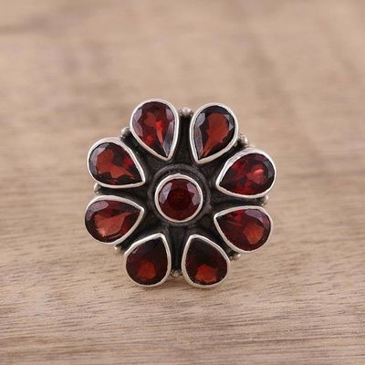 Alternate image for Garnet Ring and Sterling Silver Ring Flower Jewelry Floral Glamour