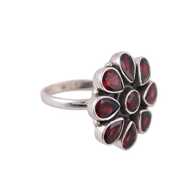 Alternate image for Garnet Ring and Sterling Silver Ring Flower Jewelry Floral Glamour