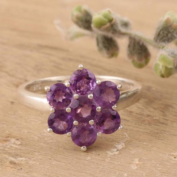 Alternate image for Amethyst and Sterling Silver Flower Ring Treasured Flower