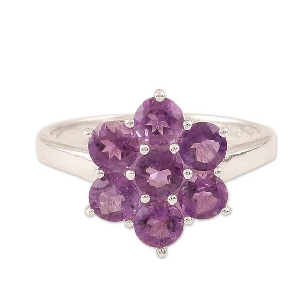 Alternate image for Amethyst and Sterling Silver Flower Ring Treasured Flower