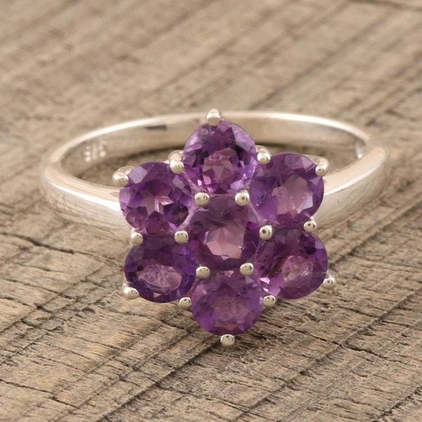 Alternate image for Amethyst and Sterling Silver Flower Ring Treasured Flower