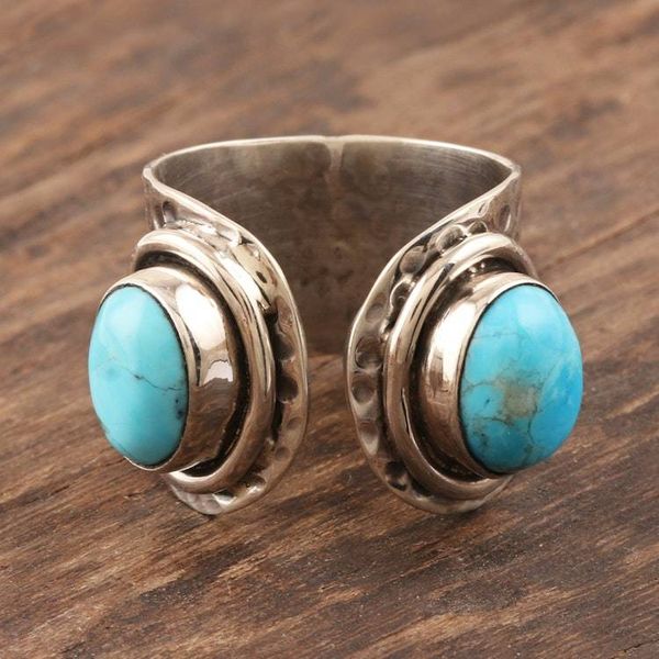 Alternate image for Hammered Silver and Reconstituted Turquoise Wrap Ring Agra Alliance