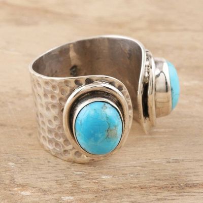 Alternate image for Hammered Silver and Reconstituted Turquoise Wrap Ring Agra Alliance