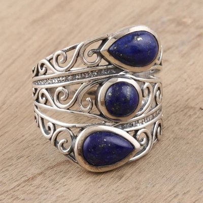 Alternate image for Three Stone Lapis Lazuli and Sterling Silver Cocktail Ring Coming and Going
