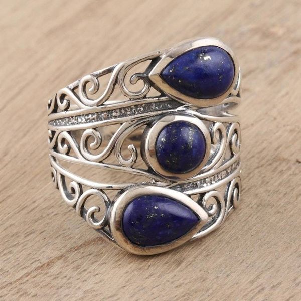 Alternate image for Three Stone Lapis Lazuli and Sterling Silver Cocktail Ring Coming and Going